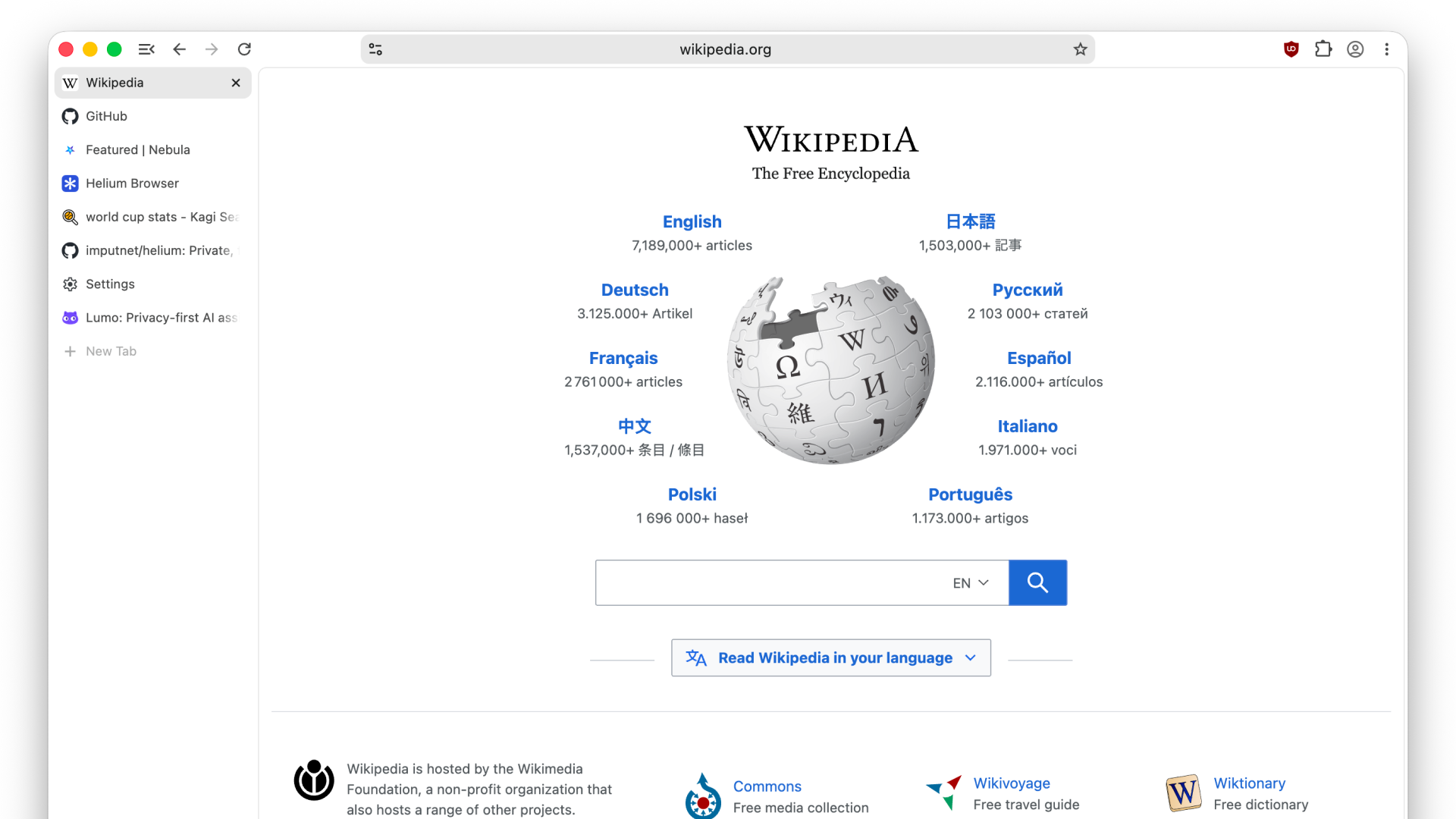 Helium with tabs in a sidebar next to the page.