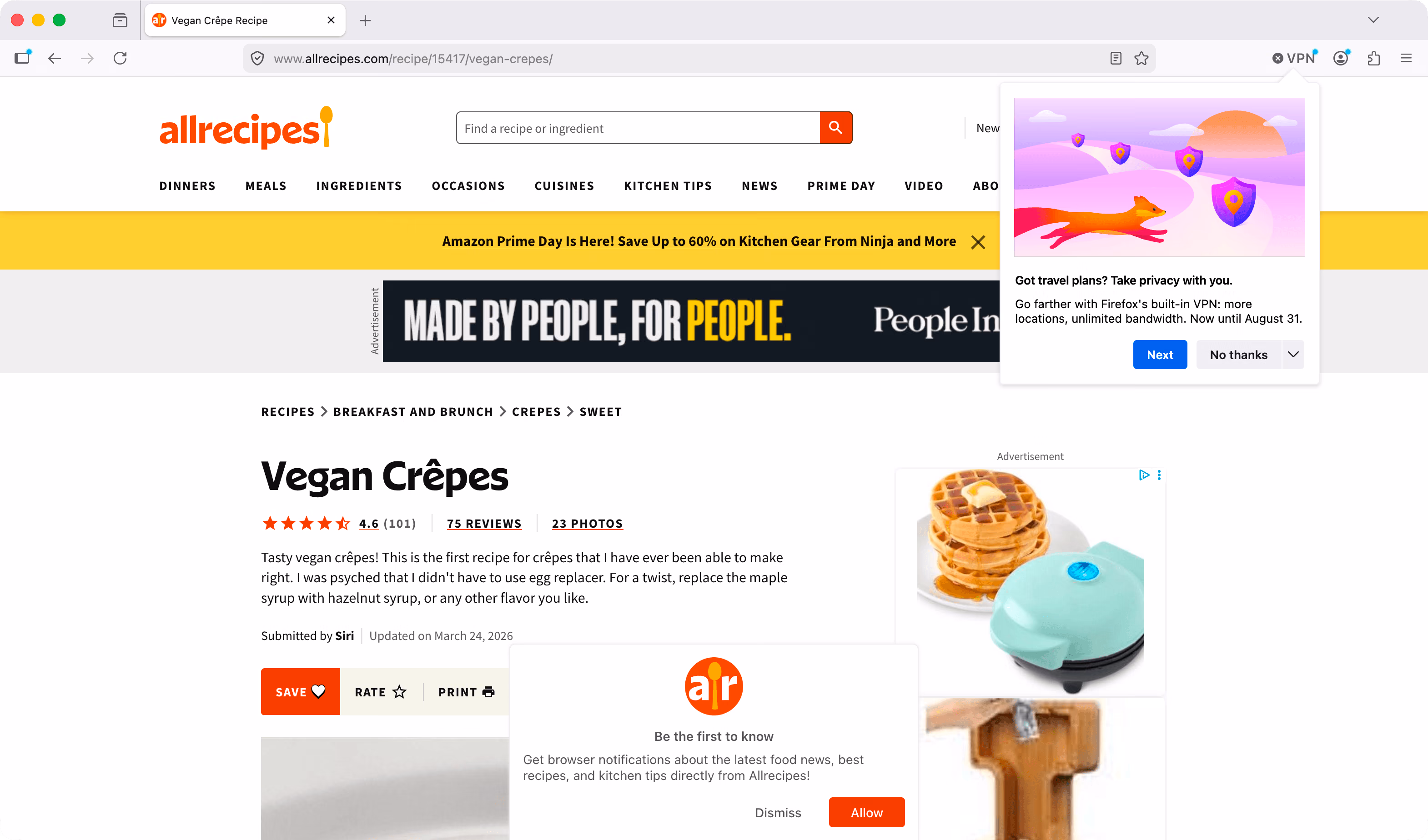 Firefox with ads and annoying banners visible
